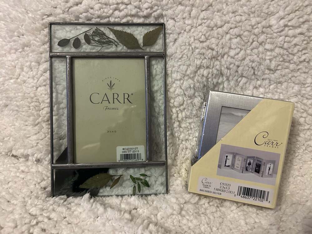 Carr Frames Lot of 2: Pressed Flower Stained Glass 3.5x5 & 5-Hinged 2.5x3.5 Brus